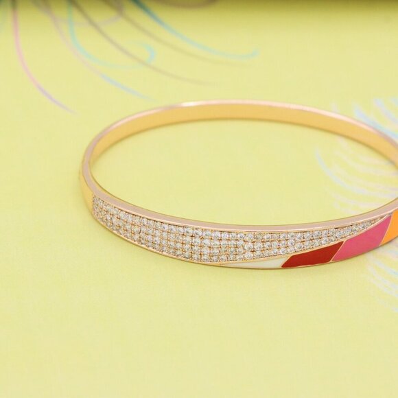 Rose Gold Bangle with Colorful Enamel and Sparkling CZ Stones, XPBL0429 - Picture 4 of 9